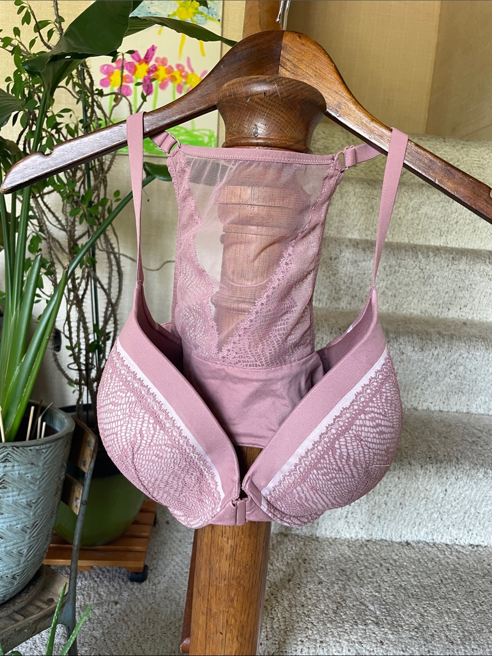 Victoria's Secret Body Lined Demi Bra Dusty Rose Lace Front-Close Women's Bra
